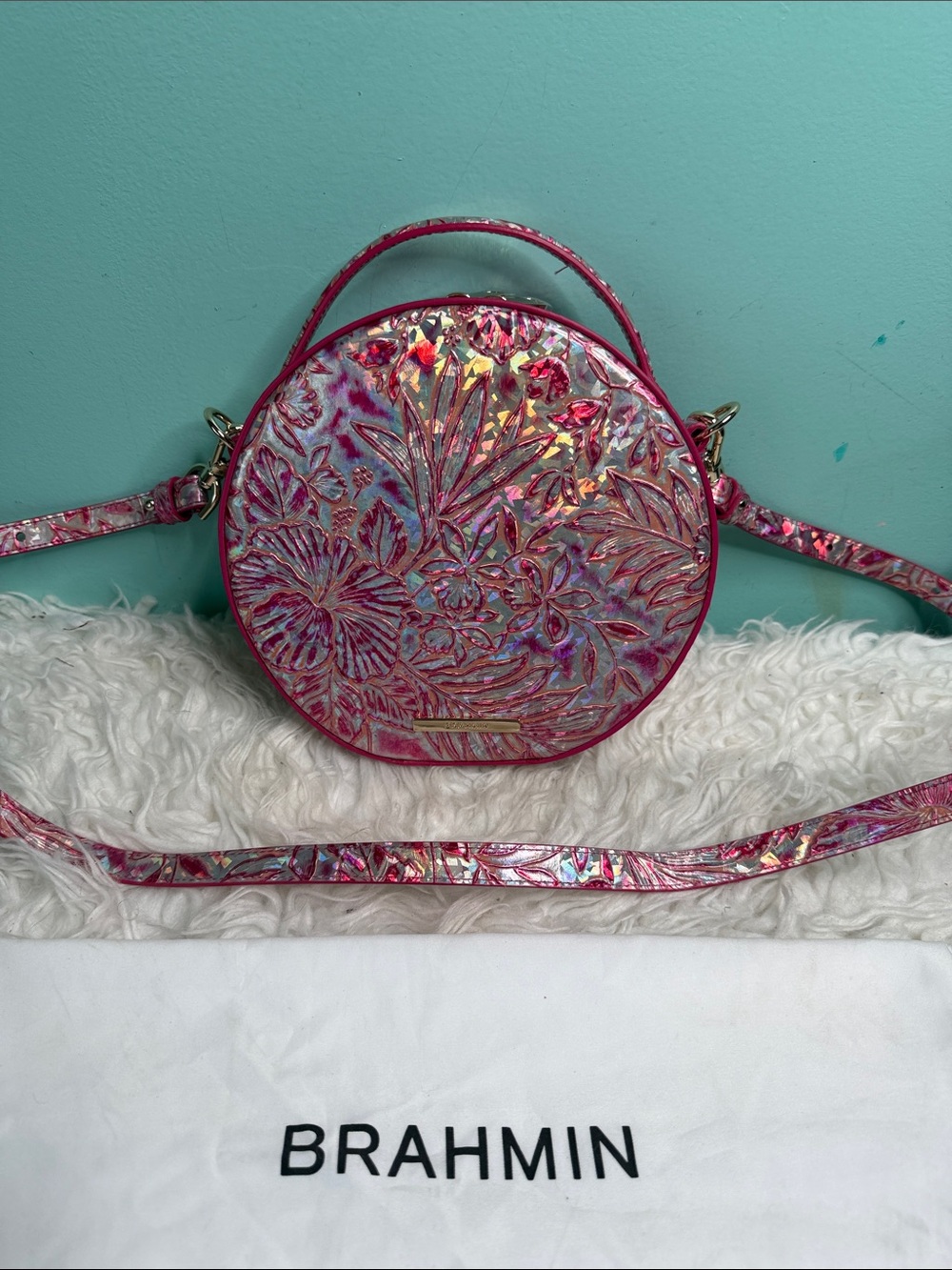 Brahmin Lane Crossbody Coral Snapdragon  Pink Floral Round Crossbody,